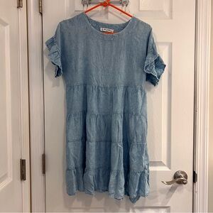 Kiwi + Punch Denim Blue Ruffled Mini Dress‎